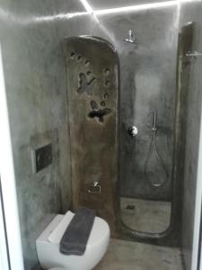 a bathroom with a toilet and a shower with a sink at Studio farma in Zefiría