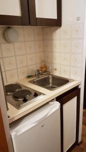 uma cozinha com um lavatório e um fogão em Studio les Houches. Vallée de Chamonix em Les Houches
