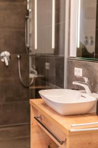 ein Bad mit einem Waschbecken und einer Dusche in der Unterkunft Feldberg Lodge Holidays - Residenz Grafenmatt in Feldberg
