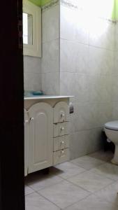 uma casa de banho com um lavatório e um WC em Palácio do Sol Hostel Pousada em São Thomé das Letras