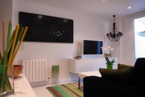 sala de estar con sofá y TV en la pared en Green Home, en Santiago de Compostela