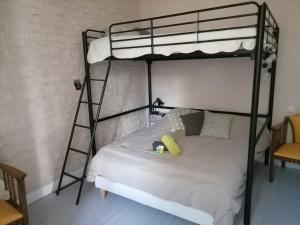 ein Schlafzimmer mit einem Etagenbett mit einer Leiter in der Unterkunft La croix landolle in Châteaubernard