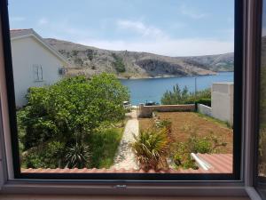 a view of a lake from a window at Family Aparments Sofija in Metajna