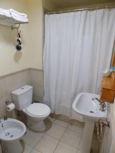a white bathroom with a toilet and a sink at Hostería Patagonia Jarke in Ushuaia +88 photos