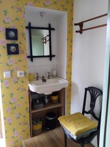 a bathroom with a sink and a mirror at La Forge in Arcis-le-Ponsart