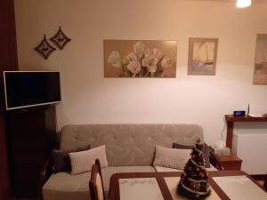 a living room with a couch and a table at APARTAMENT NATALKA przy plaży in Krynica Morska