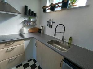a kitchen with a sink and a counter top at Thy Ferielejlighed in Thisted
