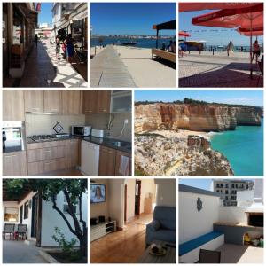 un collage de fotos de una cocina y una playa en Casa do carmo N 10, en Olhão