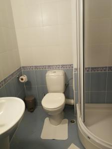 a bathroom with a toilet and a sink and a shower at Апартамент за гости Соня Guest Apartment Sonya in Nesebar +7 photos