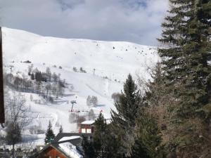 een met sneeuw bedekte skipiste met een skilift bij Chalet Hibou in Les Deux Alpes