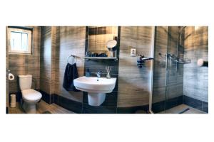 a bathroom with a sink and a toilet at Holiday House Panda in Hřensko +24 photos