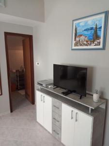 a living room with a flat screen tv on a counter at Apartmani Ivana in Novalja