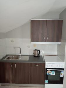 a small kitchen with a sink and a stove at Apartmani Ivana in Novalja