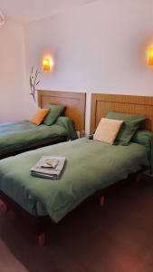 two beds sitting next to each other in a room at Le Moulin d'Harcy in Lonny