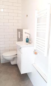 A bathroom at Belvárosi ház gyönyörű panorámával
