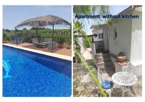 un collage de dos fotos de una casa y una piscina en Villafranco Apartamentos, en Villafranco de Guadalhorce