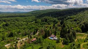 uma vista aérea de uma casa no meio de uma floresta em Kuća Za Odmor Emma em Tounj