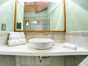 a bathroom with a white sink and a mirror at Hotel Casona de Minas in Mineral del Monte