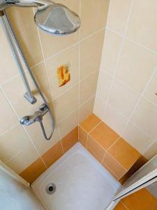 ein Badezimmer mit einer Dusche mit einem Abfluss in der Unterkunft Appartement centre du village in Cassis