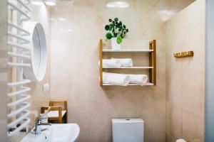 La salle de bains est pourvue d'un lavabo, de toilettes et de serviettes. dans l'établissement Maciejowy Dwór, à Zakopane