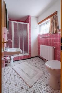 a bathroom with a sink and a toilet at Ferienwohnung von Postel in Büsumer Deichhausen