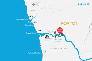 eine Abbildung einer Portonia-Karte mit Markierung in der Unterkunft Sol Downtown Studio in Porto