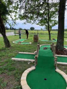 a man playing golf on a putting green at gîtes la ferme de marguerite in Tulette