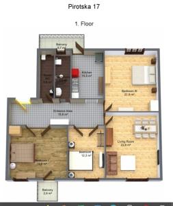 a floor plan of a small house with at Central High class 3 Bedroom Apartment in Sofia