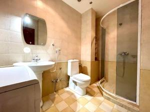 a bathroom with a toilet and a shower and a sink at Apartments Emili in Yerevan +213 photos