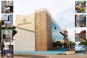 a collage of pictures of a building with a hotel underfunded at Hotel Universal in Santarém