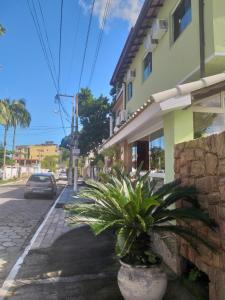 a plant in a pot next to a building at Pousada das Pedras in Itacuruçá