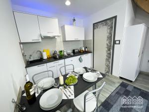 a kitchen with a table and chairs in a room at Apartamenty Nadrzeczna24 in Tolkmicko