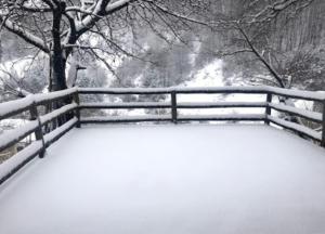 達爾德的住宿－Guest House Ktona，树旁的雪覆盖的栅栏