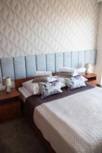 ブワディスワボボにあるDom Wypoczynkowy Małgosiaのベッドルーム1室(大型ベッド1台、枕2つ付)