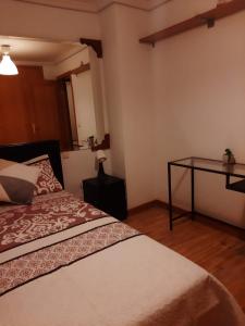 a bedroom with a bed and a desk in it at habitación muy cerca del centro, en el metro 10min a sol/ gran vía in Madrid