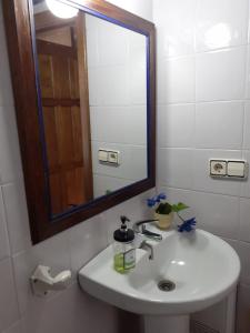 カンガス・デル・ナルセアにあるLa casina de santulayaのバスルーム(白い洗面台、鏡付)