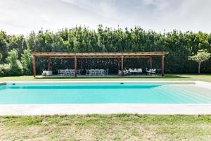 The swimming pool at or close to the green home