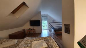 a bedroom with a bed and a tv in a room at Littlepanther Balaton in Balatonföldvár
