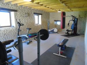 une salle de sport avec plusieurs machines de course dans une pièce dans l'établissement Limerac Cottage, à Salles-Lavalette