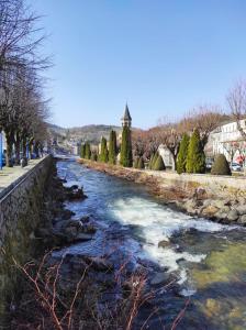 une rivière avec de la neige et de la glace dessus dans l'établissement L'escapade, à La Bourboule