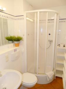 e bagno con doccia, servizi igienici e lavandino. di Residenz am Strand Wohnung 3-51 a Zingst