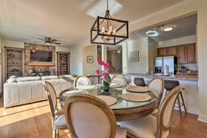 a dining room and living room with a table and chairs at New ! Slopeside Townhome : WFH, Ski, Dine & Hike in Tannersville