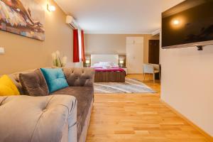 Uma TV ou centro de entretenimento em Hotel Sky