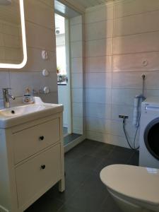 Kylpyhuone majoituspaikassa Idyllisk nybyggd stuga på Sollerön.