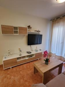 Televízia a/alebo spoločenská miestnosť v ubytovaní BAJO en PRIMERA LÍNEA de VERA-PLAYA con piscina privada!