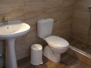 La salle de bains est pourvue de toilettes blanches et d'un lavabo. dans l'établissement AGERI STUDIOS, à Skala Kallirakhis