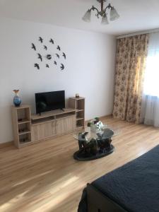 a living room with a tv and a coffee table at Apartament Kiseleff in Drobeta-Turnu Severin