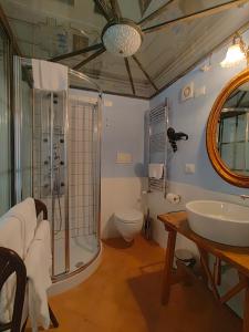 a bathroom with a shower and a sink and a toilet at Dimora Sessanio in Santo Stefano di Sessanio