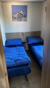 坎珀蘭的住宿－RBR 1021 - Beach Resort Kamperland，墙上有两件斑马的房间里,有两张床