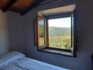 1 dormitorio con ventana y vistas en Agriturismo Lampugnano en Civitella Marittima